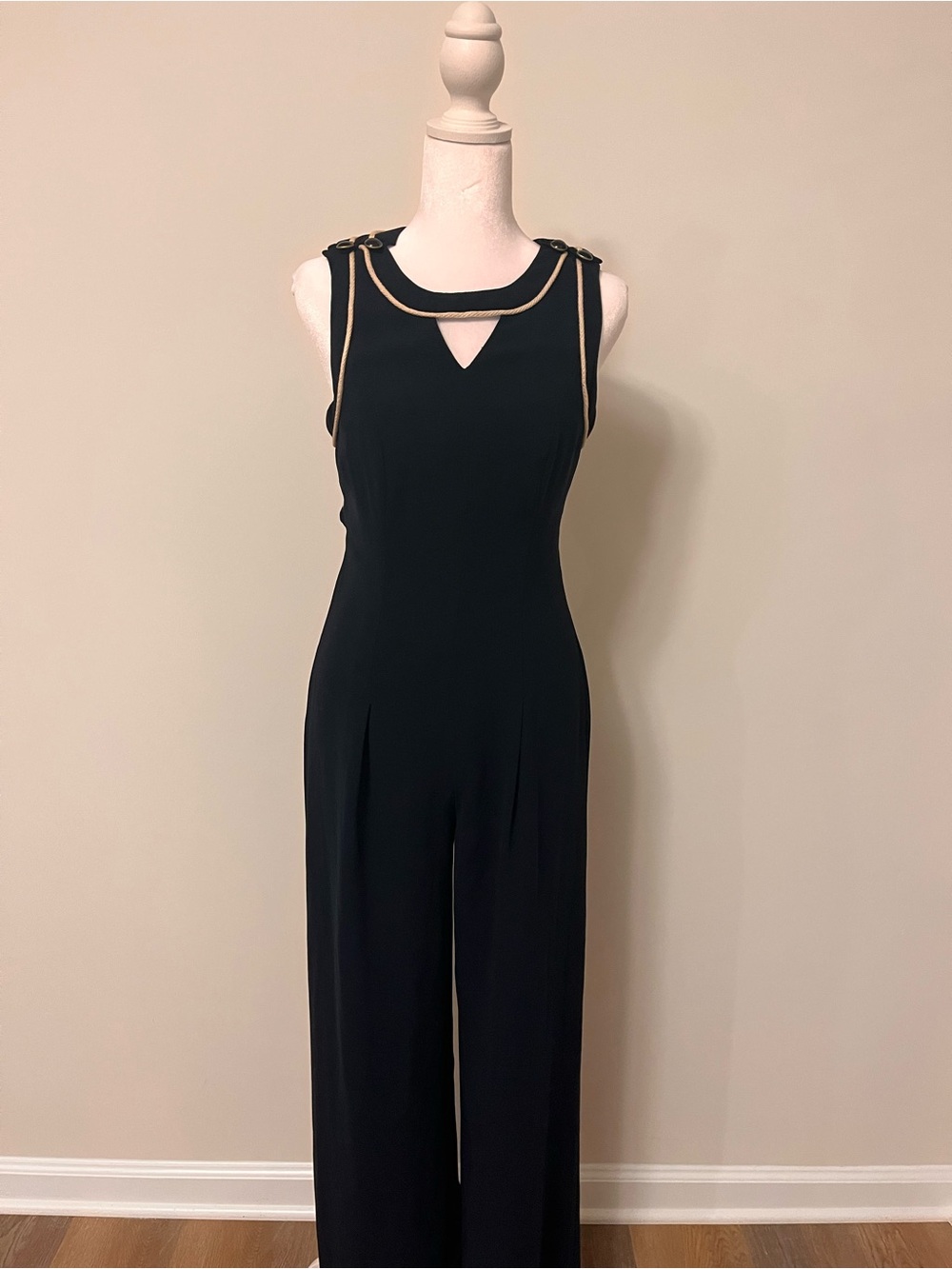Cartonnier Navy Nautical Jumpsuit Rope Trim Keyhole cross Back, Wide Leg